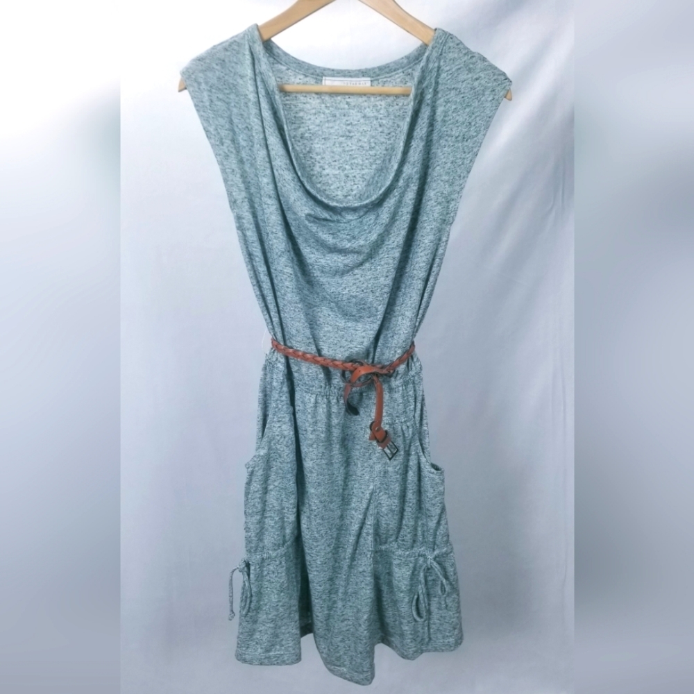 To The Max Upcycled Heathered Green Cowl Neck Cotton Dress with Pockets Small